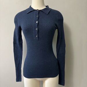 Lacoste Navy Ribbed Sweater with Buttons cotton cashmere size 34 Small